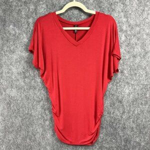 Made‎ By Johnny Top Womens S Red Ruched Sides Oversized Casual Soft Modal